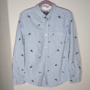 Hawkings McGill Killer Whale Orca Light Blue Chambray Long Sleeve Men's sz Small